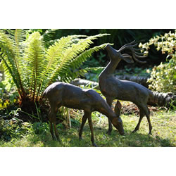 Small Image of Small Pair of Bronzed Deer Garden Statues Cast from Aluminium