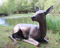 Image of Doe Deer Laying Garden Sculpture in Hand Cast Aluminium