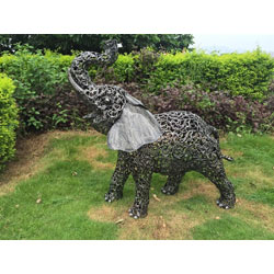 Small Image of Standing Filigree Metal Elephant Sculpture Garden Ornament - 1.2m (4ft)