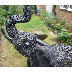 Extra image of Standing Filigree Metal Elephant Sculpture Garden Ornament - 1.2m (4ft)