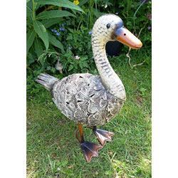 Small Image of Gracie the Goose Garden Ornament, Cream Painted Metal, 51cm