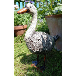 Extra image of Gracie the Goose Garden Ornament, Cream Painted Metal, 51cm