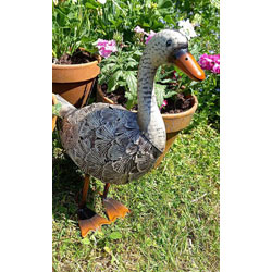 Extra image of Gracie the Goose Garden Ornament, Cream Painted Metal, 51cm