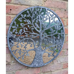 Small Image of Tree Of Life Mirror Screen In Pewter Coloured Metal With Little Birds - 51cm Diameter