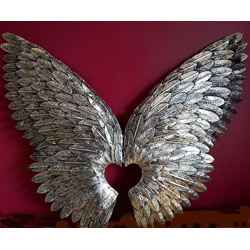 Small Image of Angel Wings Hinged Metal Wall Art Screen For Your Home Or Garden - 90cm Tall