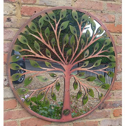 Small Image of Green Leaf Tree Of Life Metal Framed Wall Mirror - 80cm Diameter