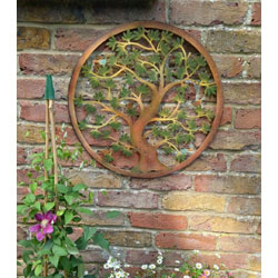 Small Image of Rustic Green Leaf Tree Of Life Metal Wall Art Screen