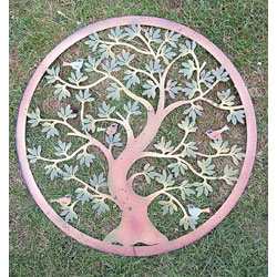 Extra image of Rustic Green Leaf Tree Of Life Metal Wall Art Screen