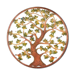 Extra image of Rustic Green Leaf Tree Of Life Metal Wall Art Screen