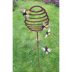 Small Image of Bee Spinner Border Stake With 4 Bees Spinning Round The Hive - 120cm