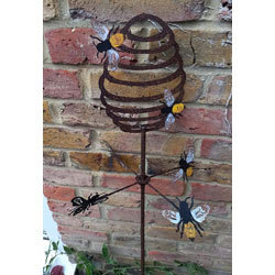Extra image of Bee Spinner Border Stake With 4 Bees Spinning Round The Hive - 120cm