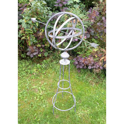 Small Image of Antique Pewter Metal Decorative Armillary Globe Sculpture