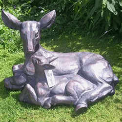 Image of Large Doe and Baby Fawn Resin Garden Sculpture