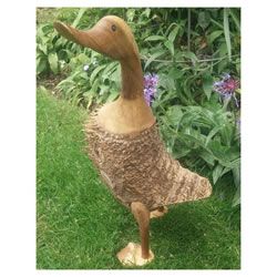 Small Image of Wooden Standing Fuzzy Duck - Teak