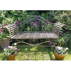 Small Image of Ornate Verdigris Metal Garden Bench, 93cm x 107cm