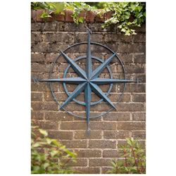 Small Image of Blue Metal Compass Wall Art Plaque - 86cm Tall