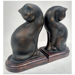 Small Image of Solid Resin Cat Bookends with Golden Painted Patina