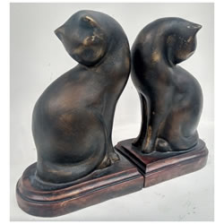 Image of Solid Resin Cat Bookends with Golden Painted Patina