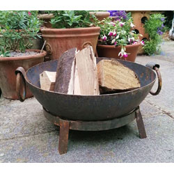 Extra image of 3 in 1 Kadai Extra Large Fire Pit Bowl and Charcoal BBQ Authentic Hand Made Steel Indian Karai with stand and grill - 40cm diameter