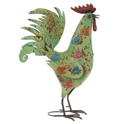 Small Image of Green Painted Metal Cockerel Garden Ornament