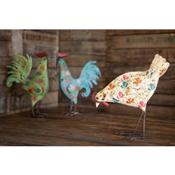 Extra image of Blue Painted Metal Cockerel Garden Ornament