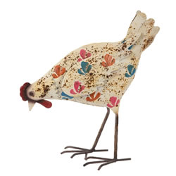 Small Image of Cream Painted Chicken Garden Ornament