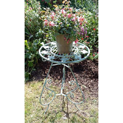 Small Image of Verdigris Green Metal Plant Coffee Side Table - Folding Stand 58cm