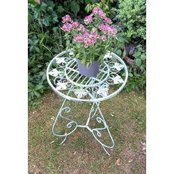 Extra image of Verdigris Green Metal Plant Coffee Side Table - Folding Stand 58cm