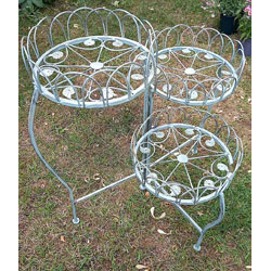 Extra image of Three Tiered Metal Folding Pot Planter Holder - White and Bronze