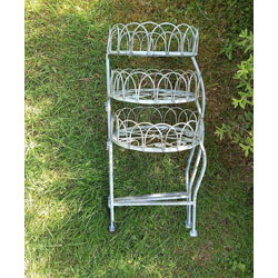 Extra image of Three Tiered Metal Folding Pot Planter Holder - White and Bronze