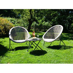 Small Image of Faux Rattan Folding Patio Furniture Set With Matching Glass Top Coffee Table & 2 Chairs - Clay Grey