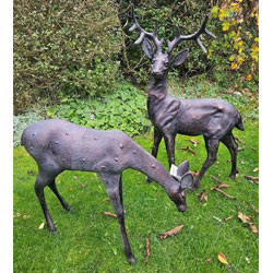 Small Image of Large Stag and Doe Deer Sculptures