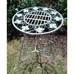 Extra image of Verdigris Green Metal Plant Coffee Side Table - Folding Stand 58cm