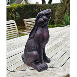 Small Image of Cast Iron Stargazing Hare with Hand Finished Bronze Patina