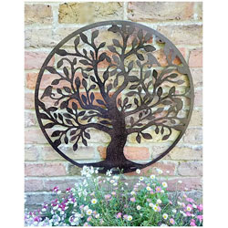 Small Image of Rustic Brown Metal Tree Of Life Wall Art