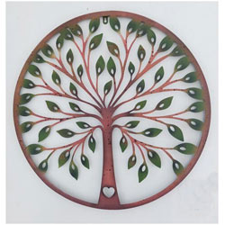 Extra image of Green Leaf Tree Of Life Metal Wall Art With Heart Motif - 65cm Diameter