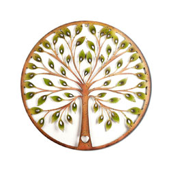 Extra image of Green Leaf Tree Of Life Metal Wall Art With Heart Motif - 65cm Diameter