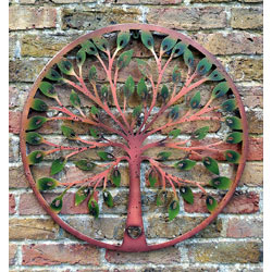 Small Image of Green Leaf Tree Of Life Metal Wall Art With Heart Motif - 65cm Diameter