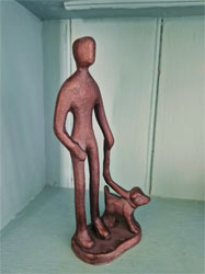 Extra image of Walkies! Dog Walker Ornament Hand Cast in Aluminium with Antique Bronze Finish