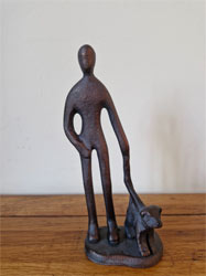 Extra image of Walkies! Dog Walker Ornament Hand Cast in Aluminium with Antique Bronze Finish
