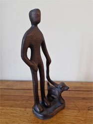 Extra image of Walkies! Dog Walker Ornament Hand Cast in Aluminium with Antique Bronze Finish