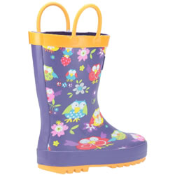 Extra image of Cotswold Puddle Kids' Wellington Boots in Owl Print