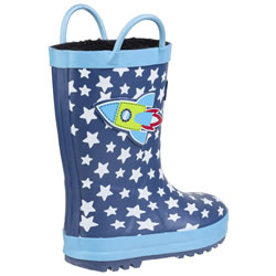Extra image of Cotswold Kids Sprinkle Wellington Boots in Rocket Print