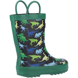 Extra image of Cotswold Kids Sprinkle Wellington Boots in Dinosaur Print