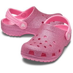 Extra image of Crocs Classic Kids Glitter Clogs in Pink Lemonade