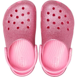 Extra image of Crocs Classic Kids Glitter Clogs in Pink Lemonade