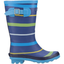 Image of Cotswold Kids Stripe Wellington Boots in Blue/Green/Yellow