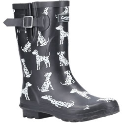 Small Image of Cotswold Women's Mid Calf Wellington Boots in Black Dalmatian