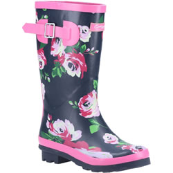 Small Image of Cotswold Girls' Flower Wellington Boots - Navy/Pink Floral