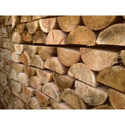 Small Image of Pack of 10 1.8m (6ft) half round treated fence posts - 100mm Diameter